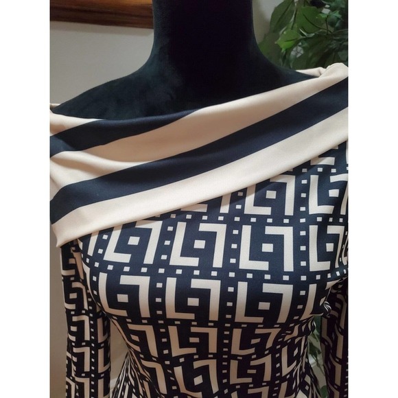 Chicme Beige Black Turn Down Collar Long Sleeve Casual Knee Length Dress Size M - Picture 12 of 12